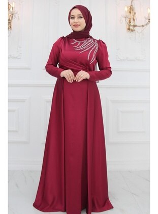 Burgundy - Modest Evening Dress - Amine Hüma