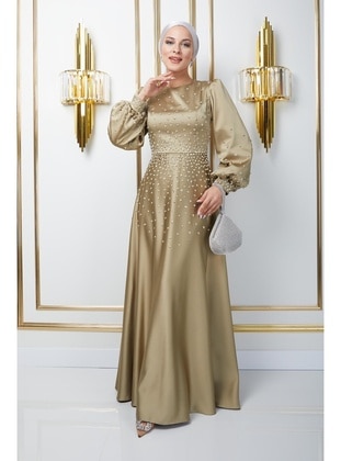 Olive Green - Crew neck - Evening Dresses - Olcay