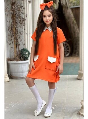 Orange - Fully Lined - Girls` Dress - Riccotarz