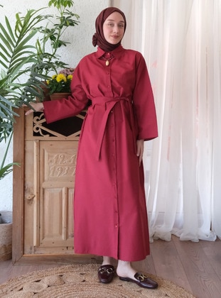 Burgundy - Modest Dress - Ceylan Otantik