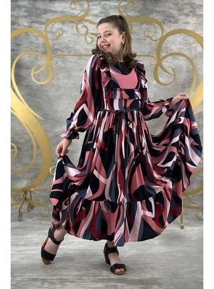 Burgundy - Fully Lined - Girls` Dress - Riccotarz