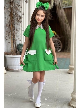 Green - Fully Lined - Girls` Dress - Riccotarz