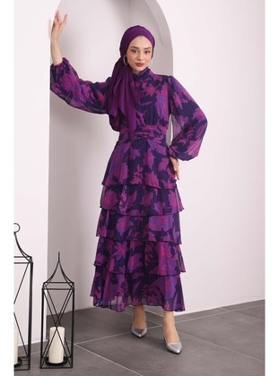 Purple - Fully Lined - Modest Dress - İmaj Butik