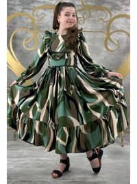 Green - Fully Lined - Girls` Dress