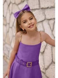 Purple - Fully Lined - Girls` Dress