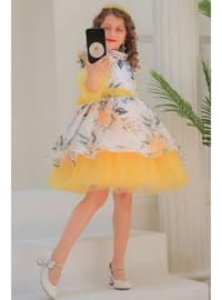 Yellow - Fully Lined - Girls` Dress