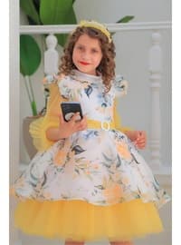 Yellow - Fully Lined - Girls` Dress