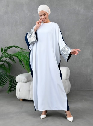 Navy Blue - White - Abaya - Filizzade