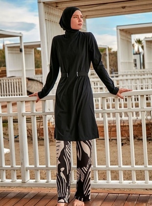 Black - Unlined - Printed - Burkini - Marina