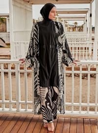 Black - Unlined - Printed - Burkini