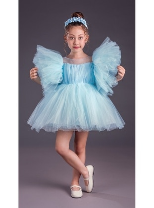 Fully Lined - Baby Blue - Girls` Dress - MNK Baby