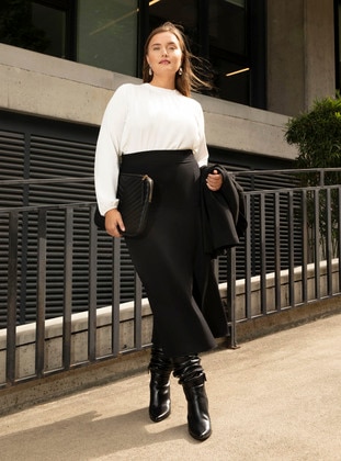 Black - Plus Size Skirt - Alia