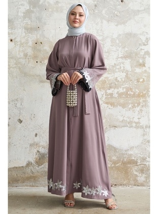 Lilac - Floral - Cuban Collar - Modest Dress - InStyle