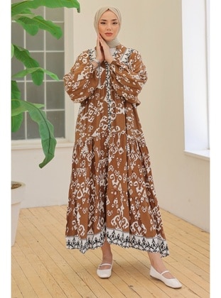 Brown - Crew neck - Unlined - Modest Dress - InStyle