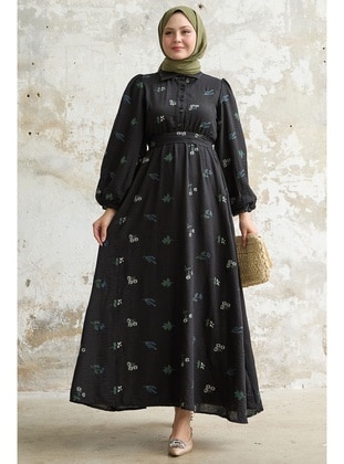 Black - Cuban Collar - Fully Lined - Modest Dress - InStyle