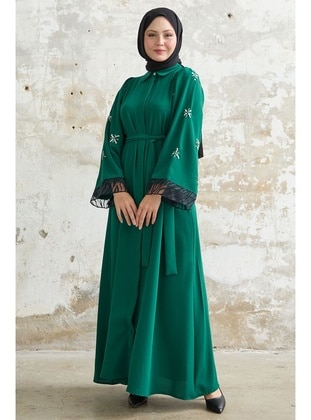 Emerald - Floral - Cuban Collar - Modest Dress - InStyle