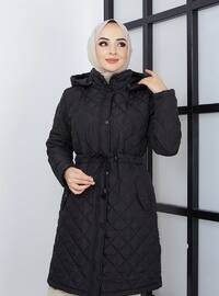Women's Black Quilted Plus Size Coat