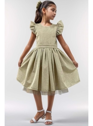 Gold color - Fully Lined - Girls` Dress - Riccotarz