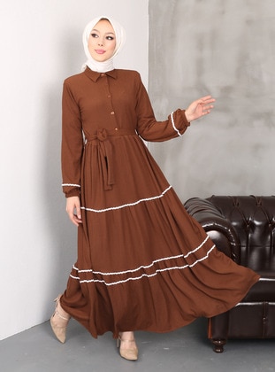 Brown - Modest Dress - Nergis Neva