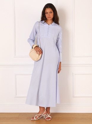 White - Blue - Modest Dress - Refka