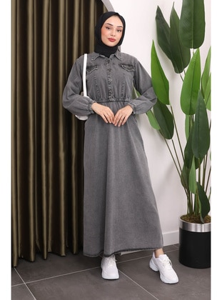 Smoke Color - Unlined - Modest Dress - İmaj Butik