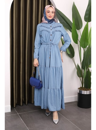 Blue - Unlined - Modest Dress - İmaj Butik