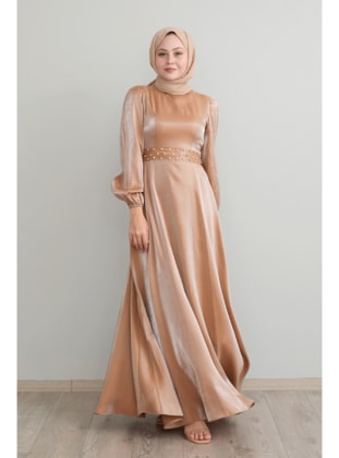 Brown - Crew neck - Modest Dress - InStyle