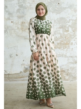 Green - Floral - Unlined - Modest Dress - InStyle