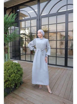 Light Gray - Modest Dress - Nergis Neva