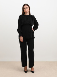 Plus Size Chiffon Detail Evening Set Black