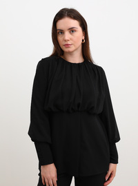 Plus Size Chiffon Detail Evening Set Black