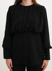 Plus Size Chiffon Detail Evening Set Black