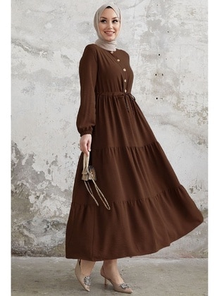 Dark Coffe Brown - Button Collar - Unlined - Modest Dress - InStyle