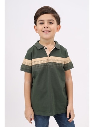 Orange - Mint Green - Navy Blue - Khaki - Boys` T-Shirt - Toontoy