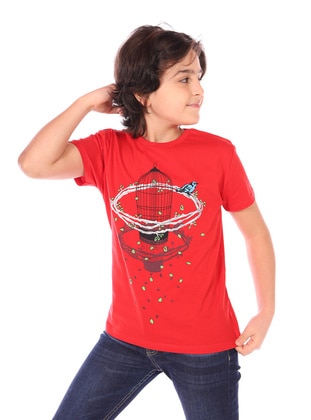 Beige - Green - Blue - Red - Boys` T-Shirt - Toontoy