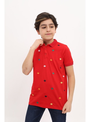 Beige - Navy Blue - Red - Boys` T-Shirt - Toontoy