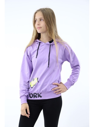 Dark Powder Pink - Beige - Green - Lilac - Girls` Sweatshirt - Toontoy