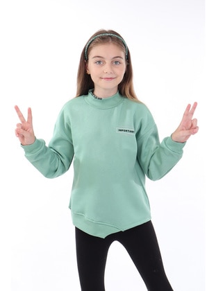 Beige - Green - Girls` Sweatshirt - Toontoy
