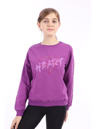 Beige - Green - Purple - Girls` Sweatshirt - Toontoy