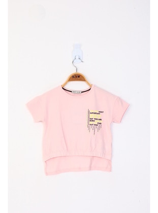 Ecru - Gray Melange - Fuchsia - Powder Pink - Girls` T-Shirt - Toontoy