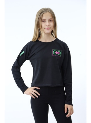 Dark Powder Pink - Beige - Green - Black - Girls` T-Shirt - Toontoy