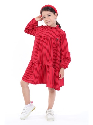 Khaki - Dark Powder Pink - Mustard - Mink - Red - Girls` Dress - Toontoy