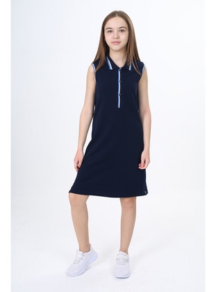 Beige - Navy Blue - Girls` Dress - Toontoy