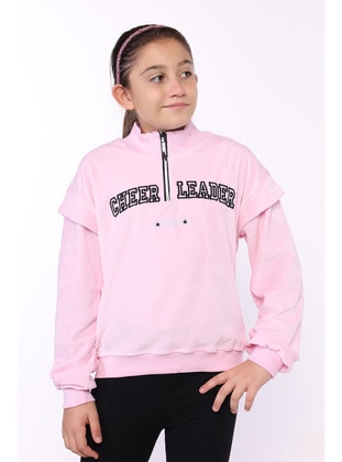 Brown - Yellow - Powder Pink - Pink - Girls` Sweatshirt - Toontoy