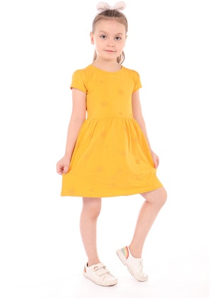 Orange - Powder Pink - Mint Green - Lilac - Mustard - Girls` Dress - Toontoy