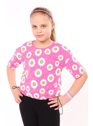 Dark Powder Pink - Green - Powder Pink - Fuchsia - Girls` T-Shirt - Toontoy