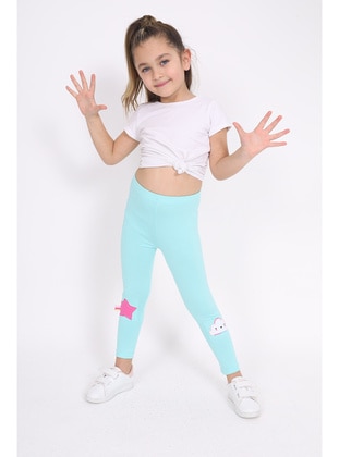 Powder Pink - Mint Green - Girls` Leggings - Toontoy