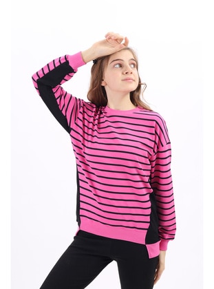 Dark Powder Pink - Beige - Black - Blue - Fuchsia - Girls` Sweatshirt - Toontoy