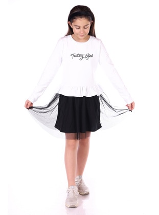 Black - Pink - Fuchsia - White - Girls` Dress - Toontoy