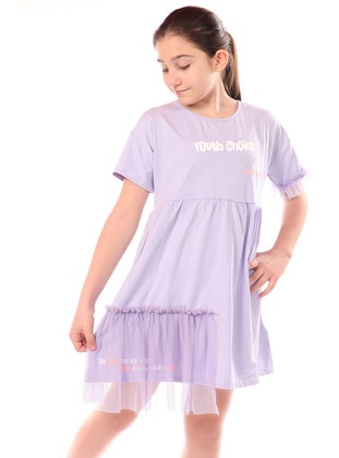 Dark Powder Pink - Black - Blue - Girls` Dress - Toontoy